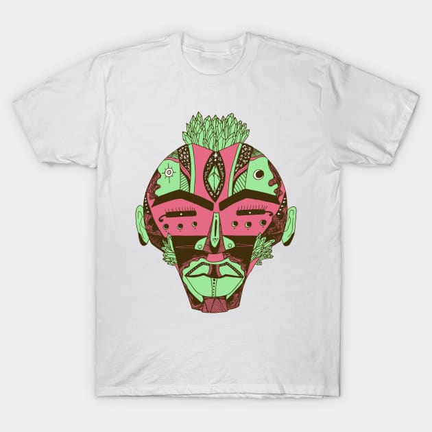 Pink and Mint African Mask 4 T-Shirt by kenallouis